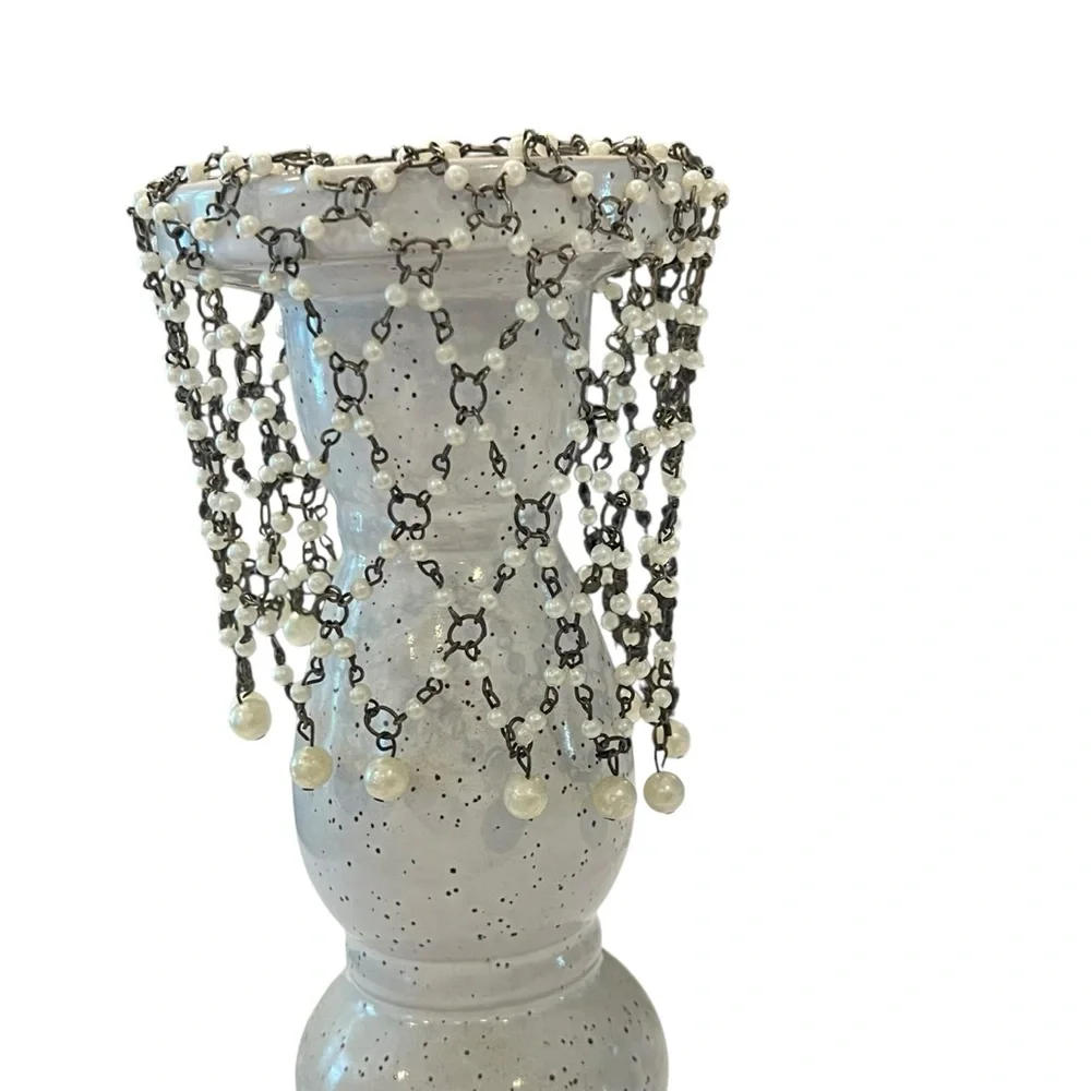 Vintage Clear Silver Chain & Beads Jacket For Candle Pillar Or‎ Bottle 4” X 5”